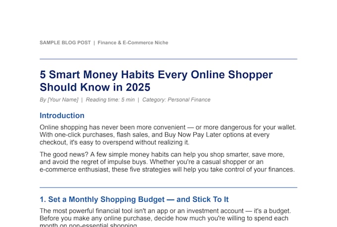 write sco blog posts about finance and ecommerce topics